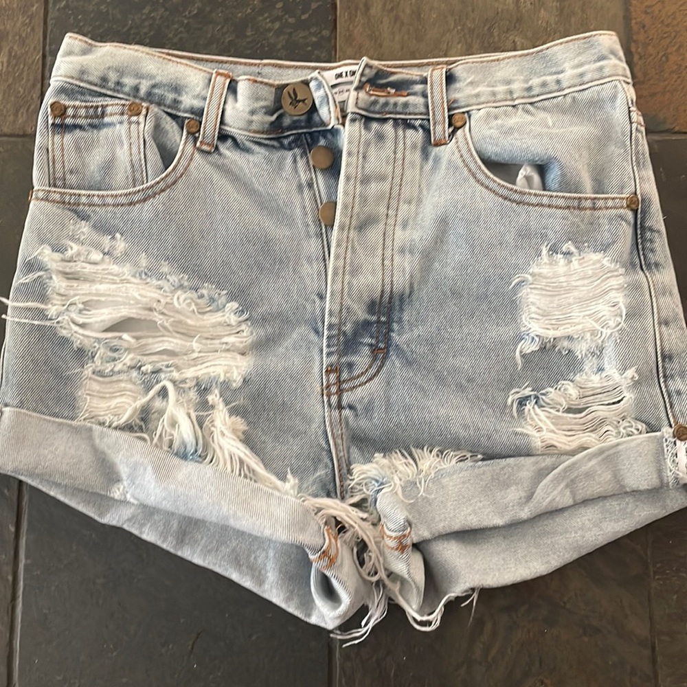 One x One Teaspoon out laws distressed denim shorts